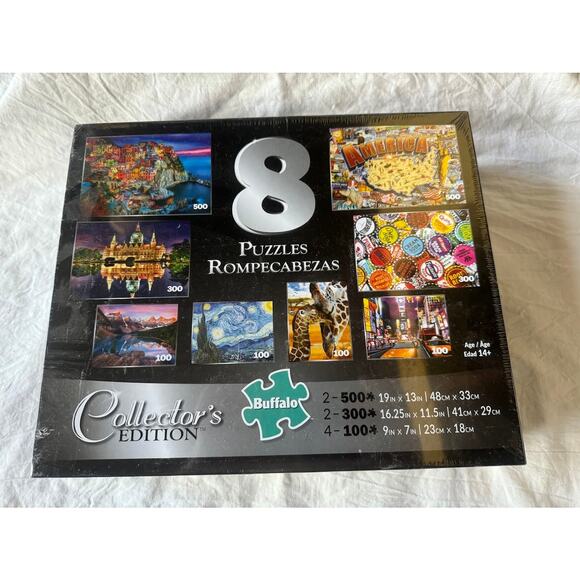 NEW Buffalo Collector's Edition of 8 Jigsaw Puzzles 100, 300 & 500 piece puzzles - Picture 1 of 4